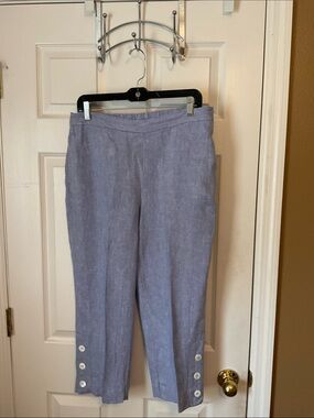 Chico’s Women’s 100% Linen Cropped Ankle Coastal Chambray Pants Size 0.5 (4-6)